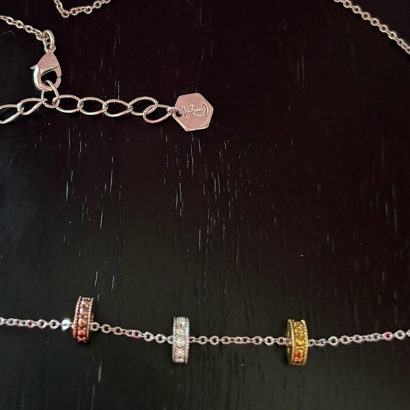Swarovski Necklace Touchstone Crystal Tri-Color Necklace Gold/Silver 3 Rings - Picture 8 of 9